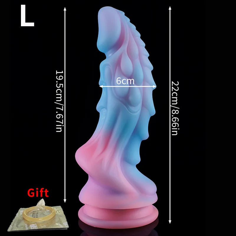 YiHH Luminous Animal Dragon Dildos for Women Men Colourful Glowing Big Dick Buttplug Suction Cup Dildo Sex Toy Femme Masturbator