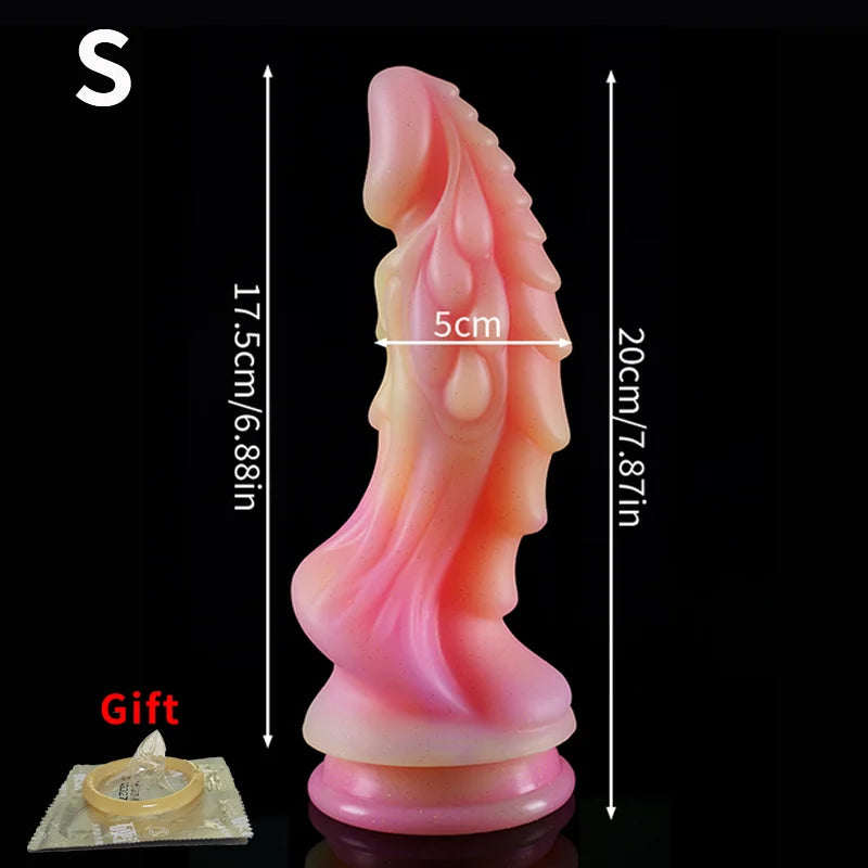 YiHH Luminous Animal Dragon Dildos for Women Men Colourful Glowing Big Dick Buttplug Suction Cup Dildo Sex Toy Femme Masturbator