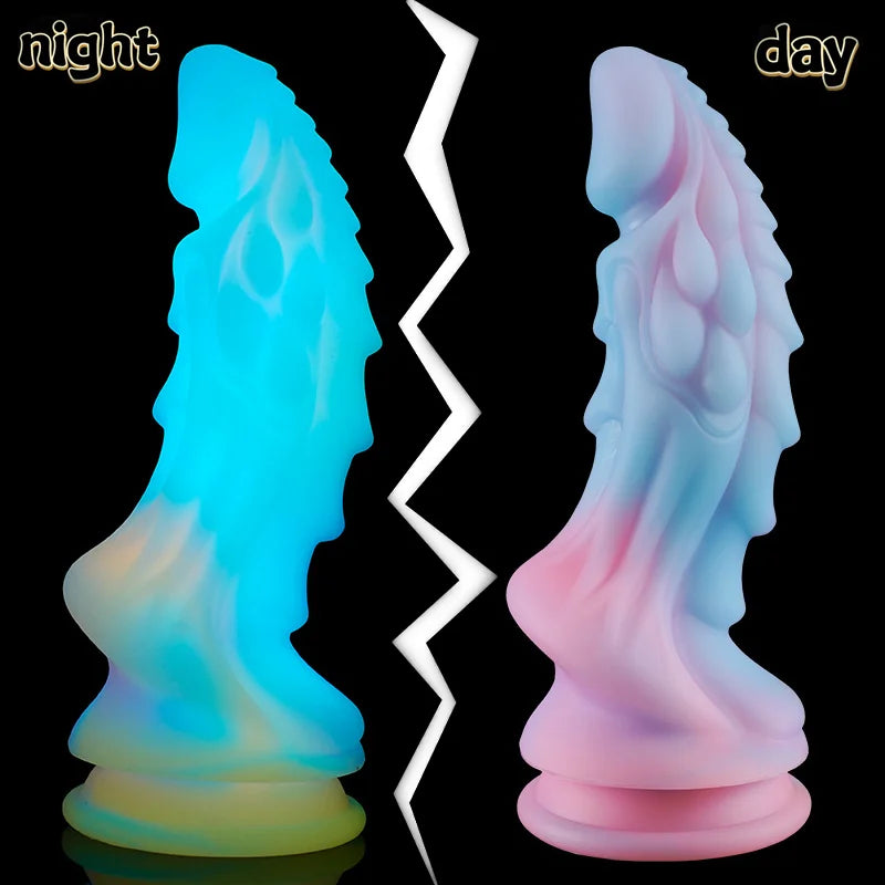 YiHH Luminous Animal Dragon Dildos for Women Men Colourful Glowing Big Dick Buttplug Suction Cup Dildo Sex Toy Femme Masturbator