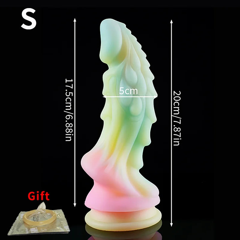 YiHH Luminous Animal Dragon Dildos for Women Men Colourful Glowing Big Dick Buttplug Suction Cup Dildo Sex Toy Femme Masturbator