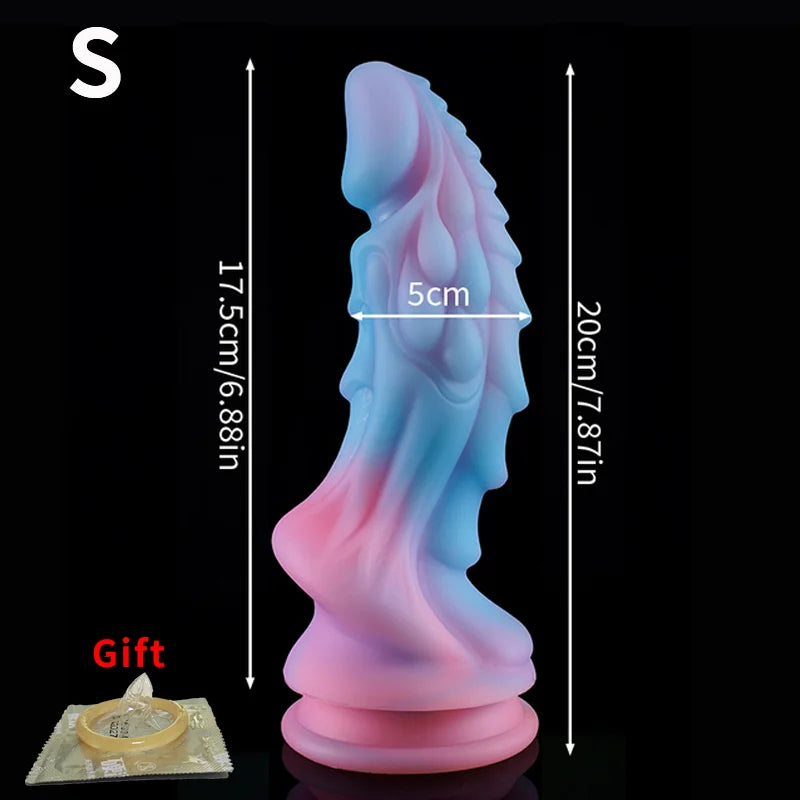 YiHH Luminous Animal Dragon Dildos for Women Men Colourful Glowing Big Dick Buttplug Suction Cup Dildo Sex Toy Femme Masturbator