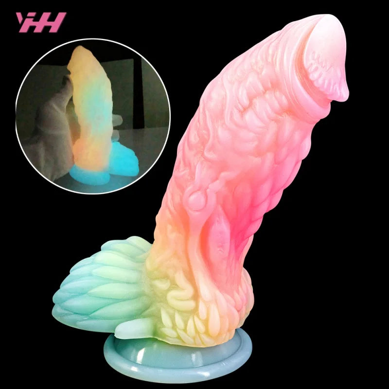 YiHH Luminous Dildo Monster Penis Anal Sex Toys For Men Women Female Masturbation Silicone Butt Plug Sex Tools For Adults 18