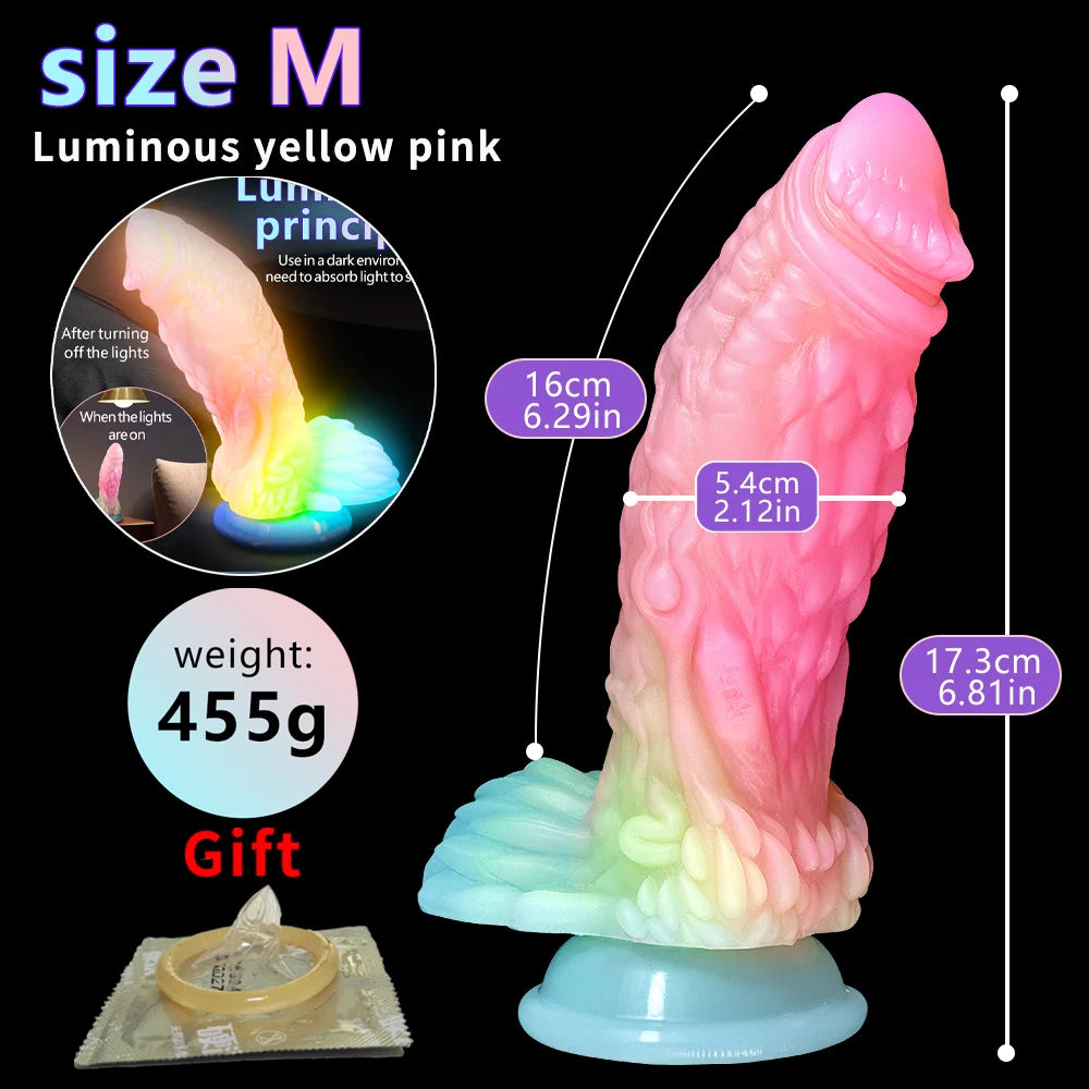 YiHH Luminous Dildo Monster Penis Anal Sex Toys For Men Women Female Masturbation Silicone Butt Plug Sex Tools For Adults 18