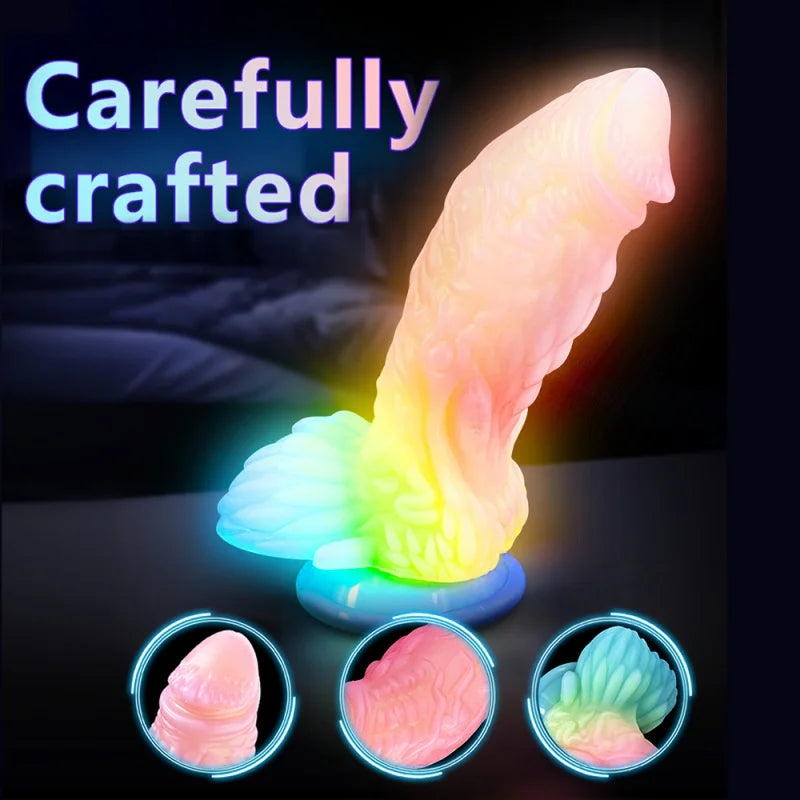 YiHH Luminous Dildo Monster Penis Anal Sex Toys For Men Women Female Masturbation Silicone Butt Plug Sex Tools For Adults 18