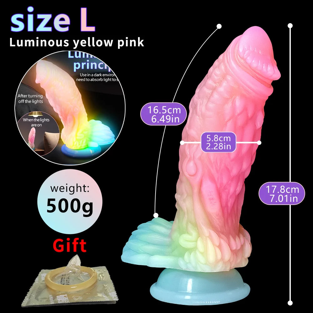 YiHH Luminous Dildo Monster Penis Anal Sex Toys For Men Women Female Masturbation Silicone Butt Plug Sex Tools For Adults 18