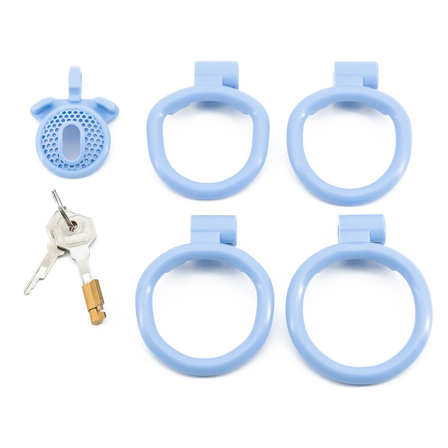 plastic flat short cock ring negative chastity cage device with 4 ring for male