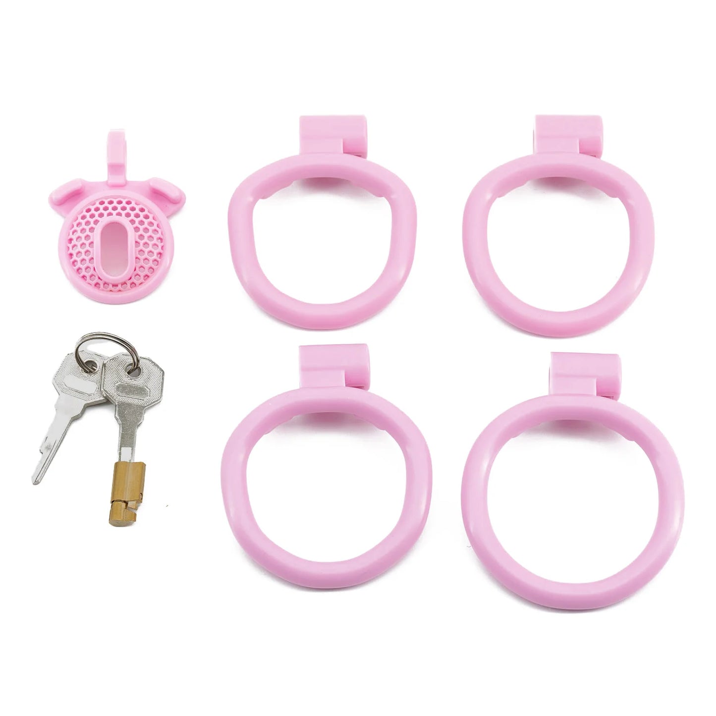 plastic flat short cock ring negative chastity cage device with 4 ring for male