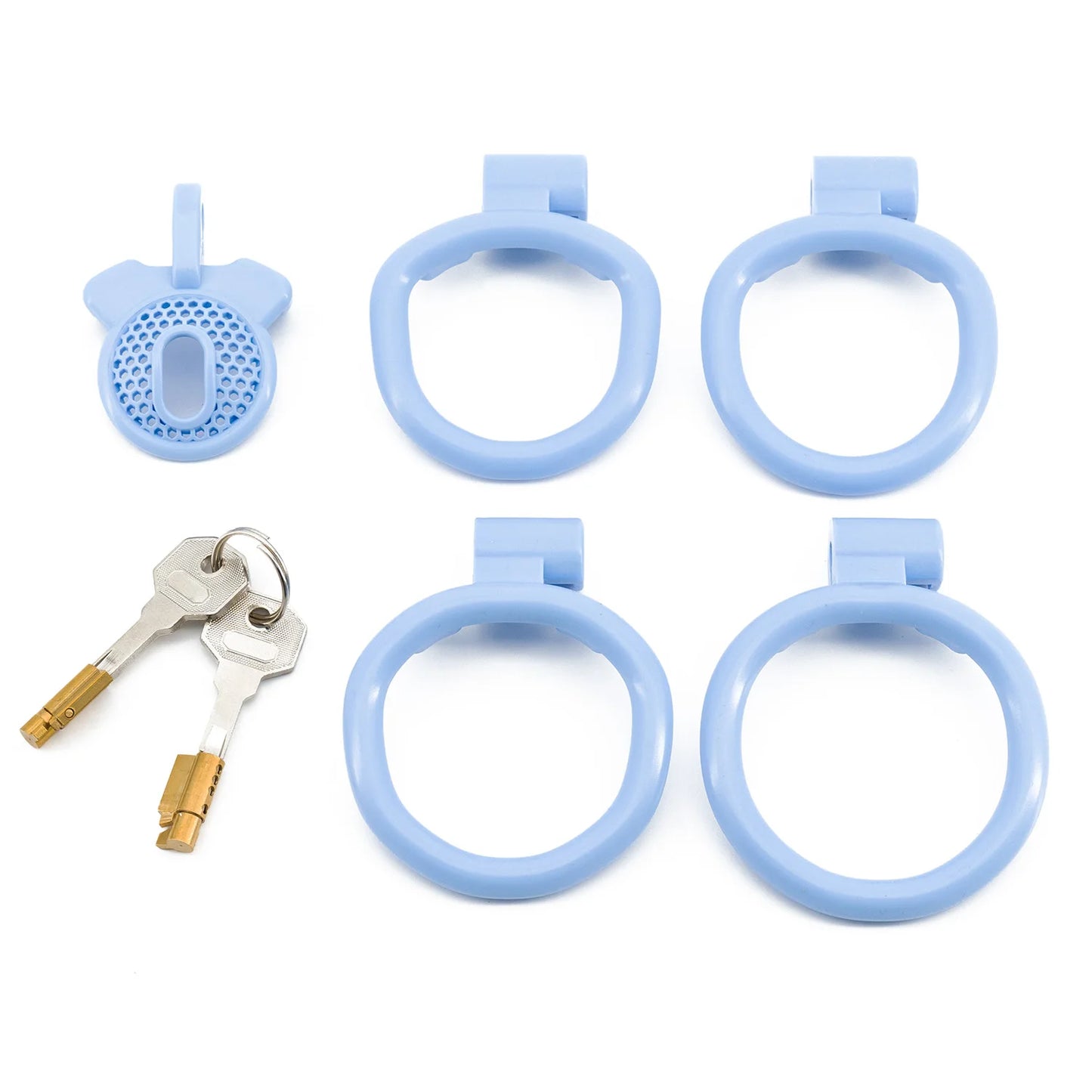 plastic flat short cock ring negative chastity cage device with 4 ring for male