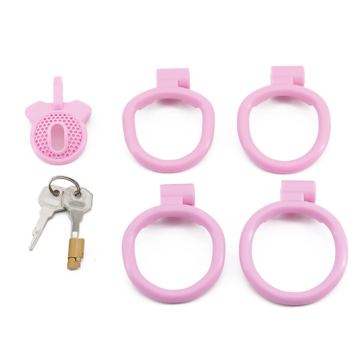 plastic flat short cock ring negative chastity cage device with 4 ring for male