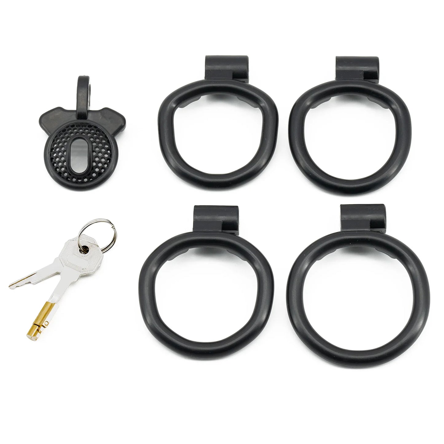 plastic flat short cock ring negative chastity cage device with 4 ring for male