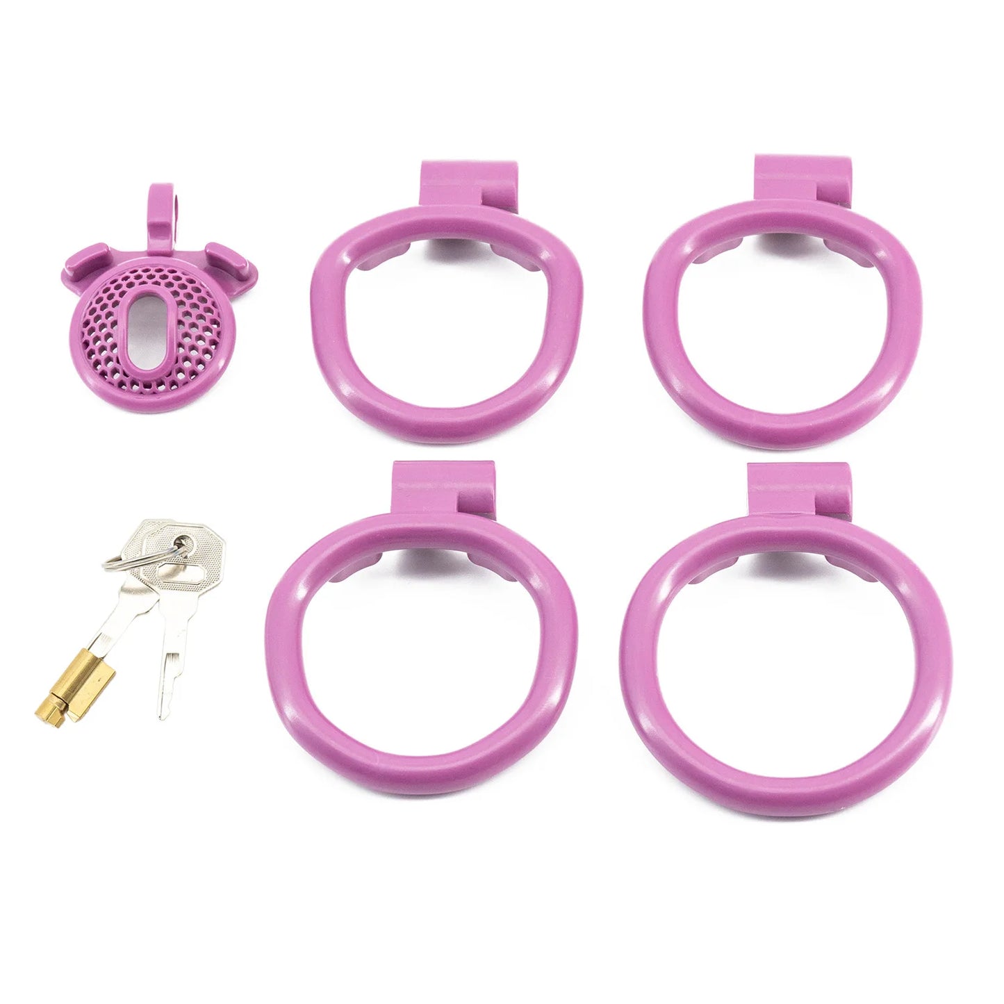 plastic flat short cock ring negative chastity cage device with 4 ring for male