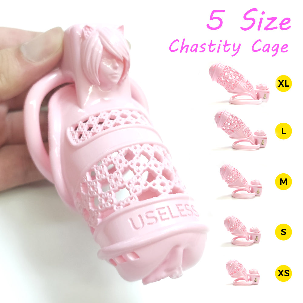 Sissy Pussy Cat Girl Pink BDSM Chastity Cage