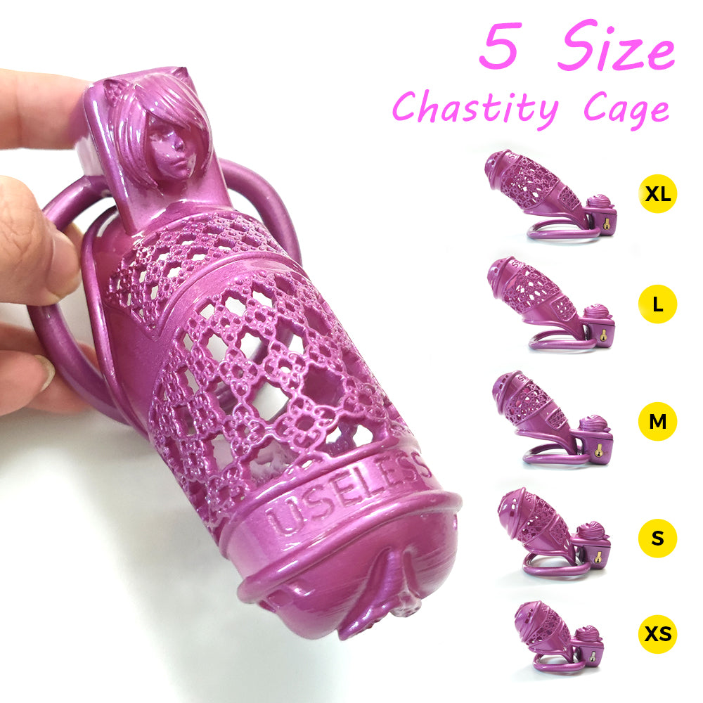 Purple Pussy Sissy Cat Girl BDSM Cock Cage