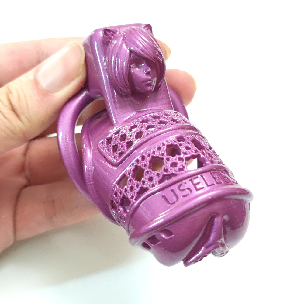 Purple Pussy Sissy Cat Girl BDSM Cock Cage