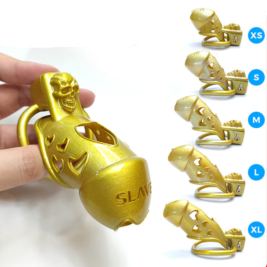 Golden Skull Cock Cage Slave Chastity Cage