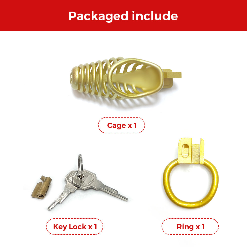 Golden Breathable Chastity Cage New Mamba Y