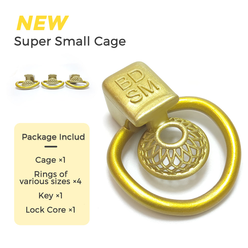 CDTS BDSM Golden Reticular Chastity Cage 4Rings