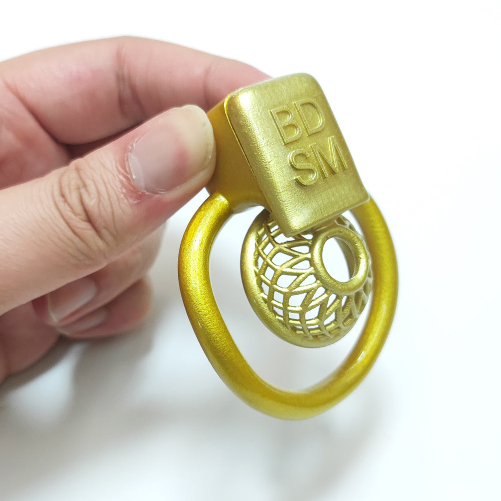 CDTS BDSM Golden Reticular Chastity Cage 4Rings