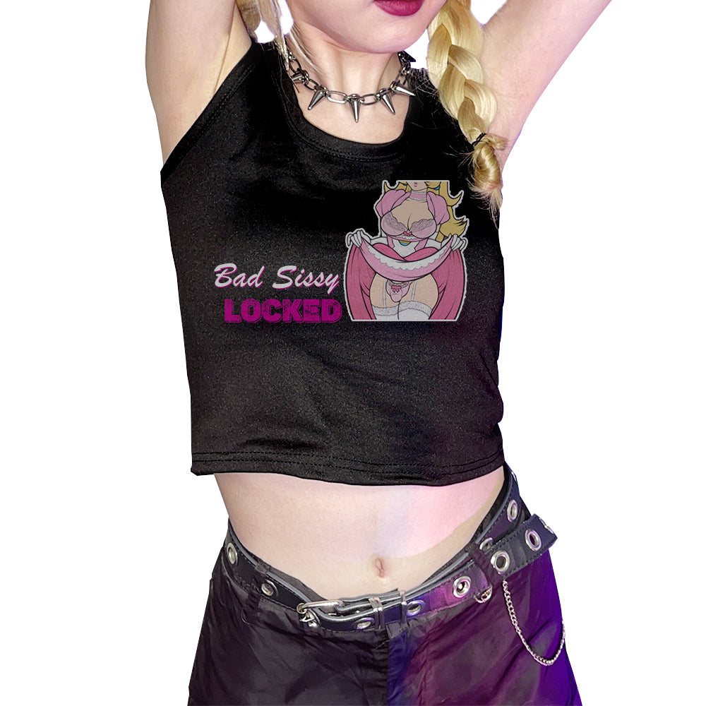 Bad Sissy Locked Cartoon Print Crop Top