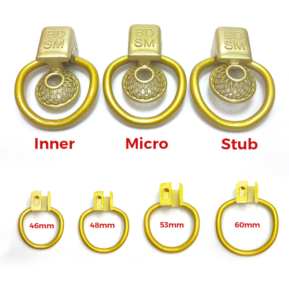 CDTS BDSM Golden Reticular Chastity Cage 4Rings