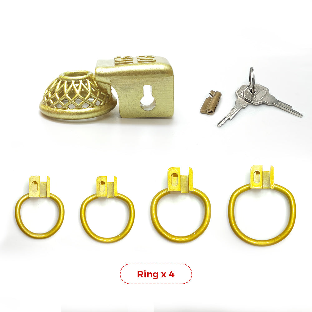 CDTS BDSM Golden Reticular Chastity Cage 4Rings