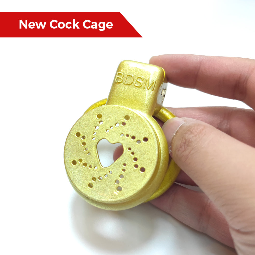 Golden Heart Flat Sissy Chastity Cage