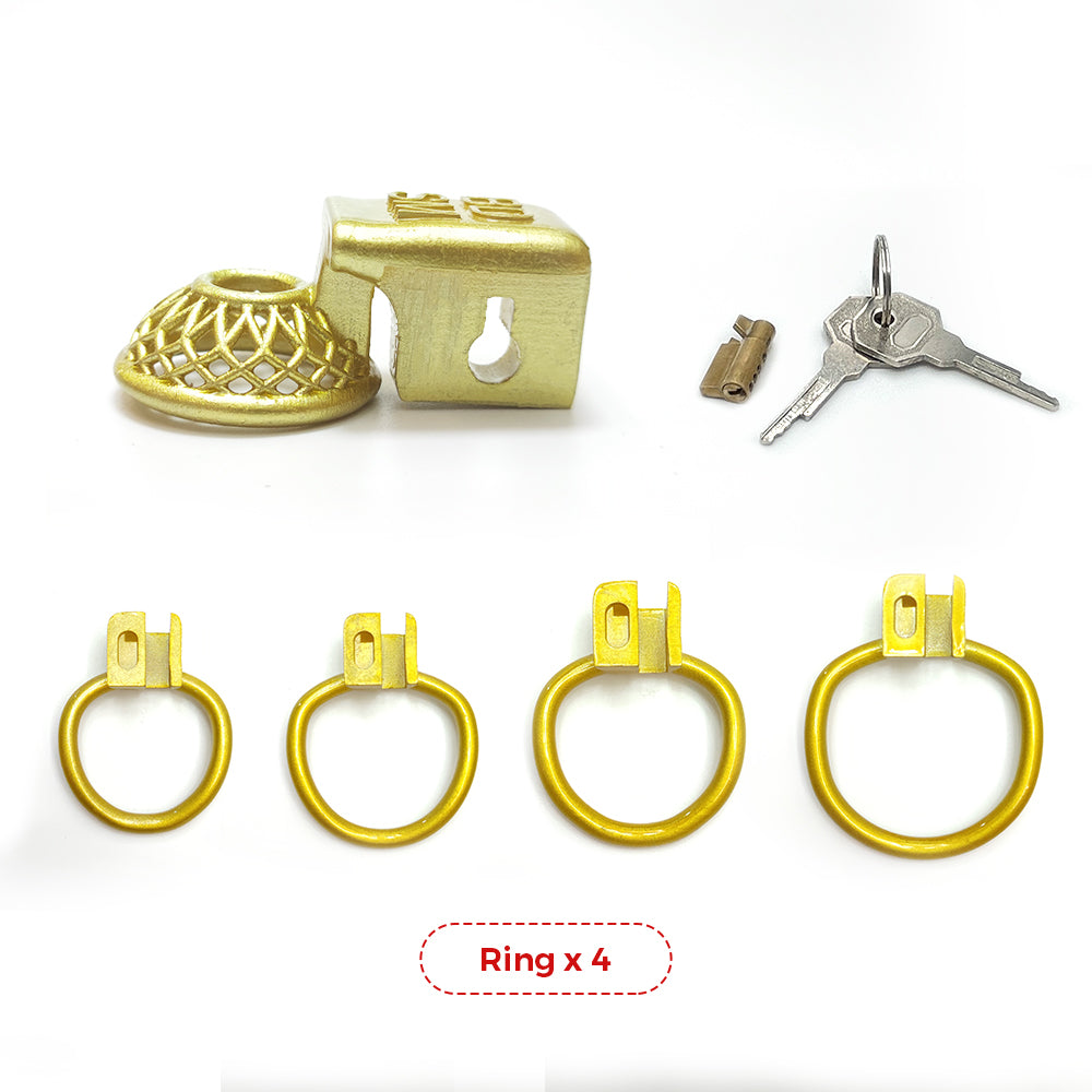 CDTS BDSM Golden Reticular Chastity Cage 4Rings