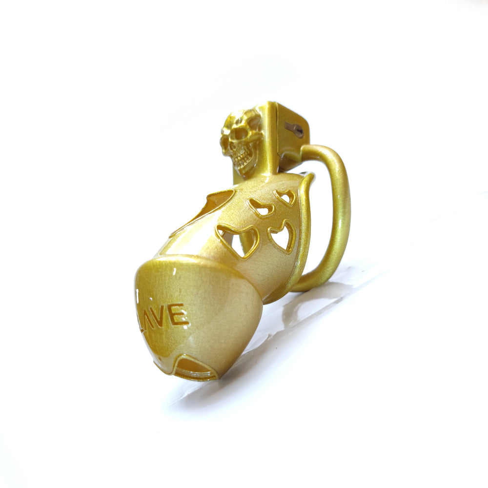 Golden Skull Cock Cage Slave Chastity Cage