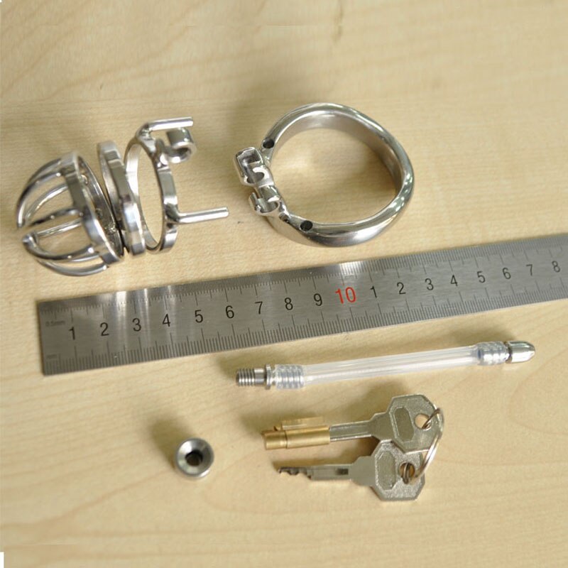 Slave Gay Chastity Cage With Urethral Catheter