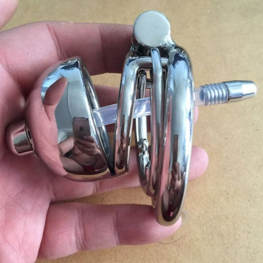 Anti-Off Ring Metal Chastity Cage Penis Plug