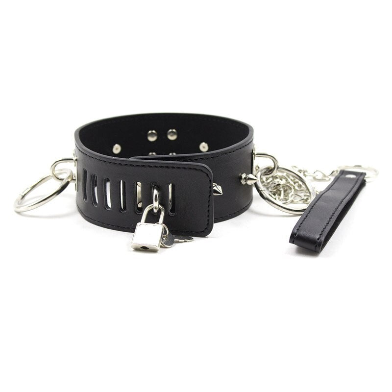 Spiked Slave Neck Collar With Chain leash