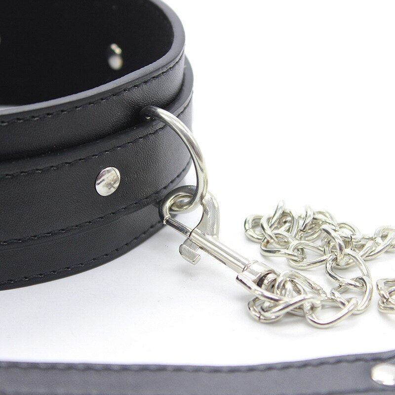 Black Slave Neck Collar With Leash Chain