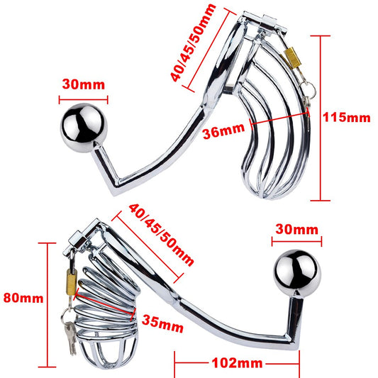 2 in 1 Male Chastity Cage with Anal Plug