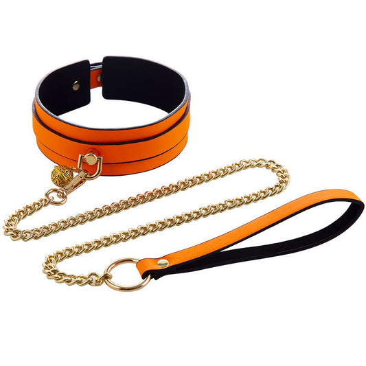 Luminous Leather Collar With Metal Chain