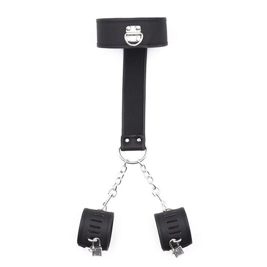 Couples Leather Slave Collar Handcuffs