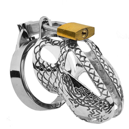 Stainless Steel Dragon Pattern Chastity Cage