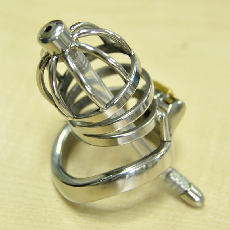 Slave Gay Chastity Cage With Urethral Catheter