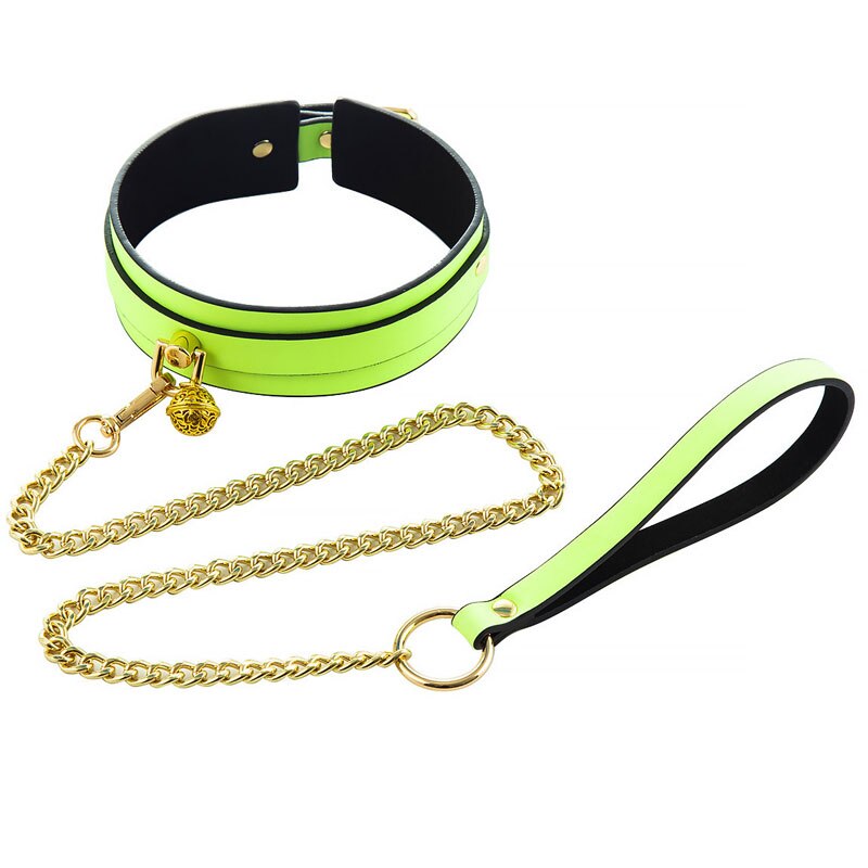 Luminous Leather Collar With Metal Chain