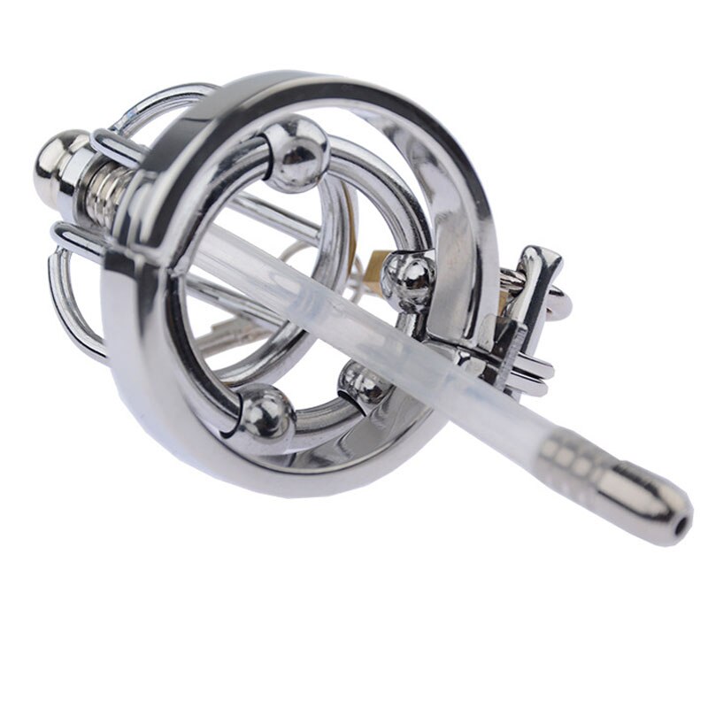 4-Beads Cock Ring Metal Chastity Cage