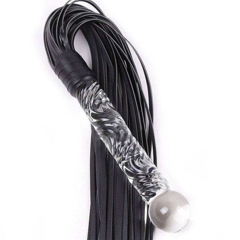 BDSM Leather Whip Glass Handle