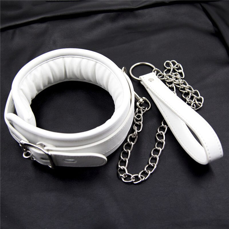 Slave leather Collar With Chain Leash