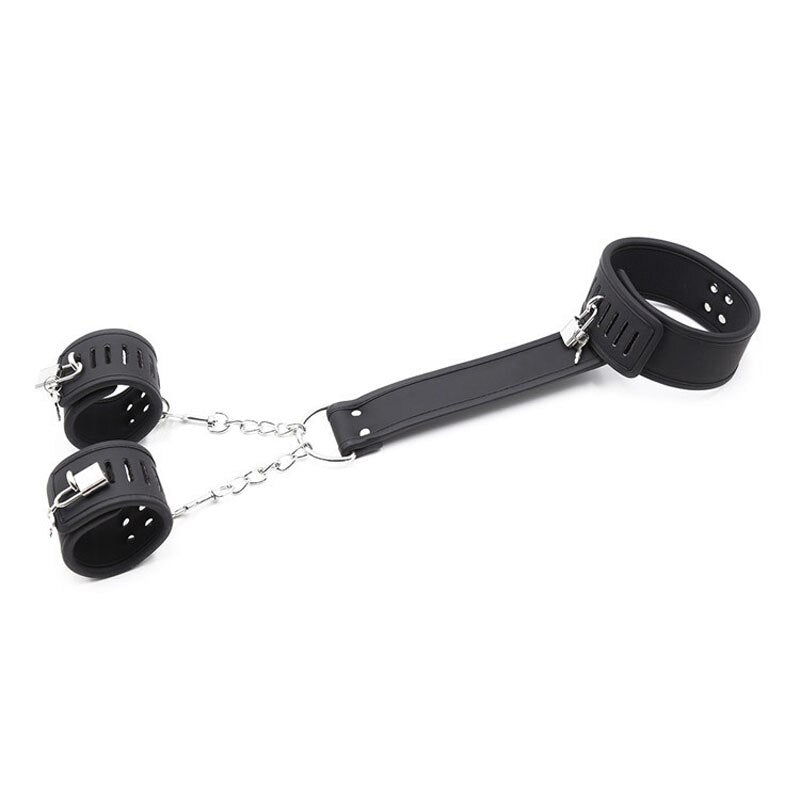 Couples Leather Slave Collar Handcuffs