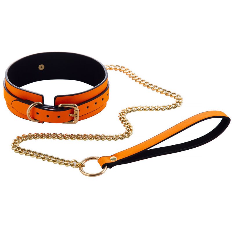 Luminous Leather Collar With Metal Chain