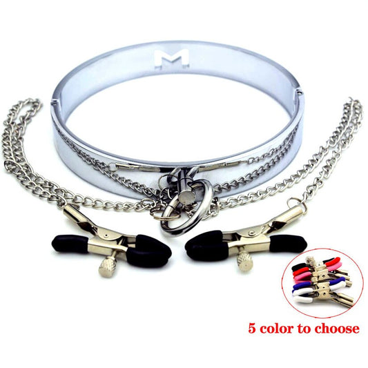 Stainless steel Slave Collar With Nipple Clamps