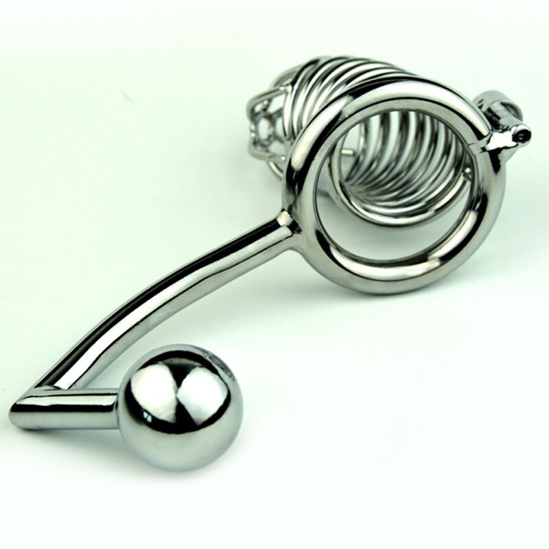 BDSM Metal Chastity Cage With Anal Hook