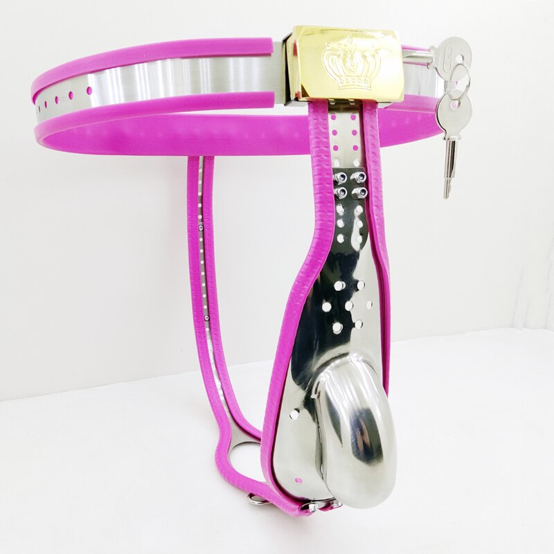 Male Chastity Belt with Anal Plug Cock Cage (Color : Pink)