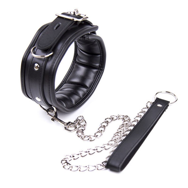 Slave leather Collar With Chain Leash