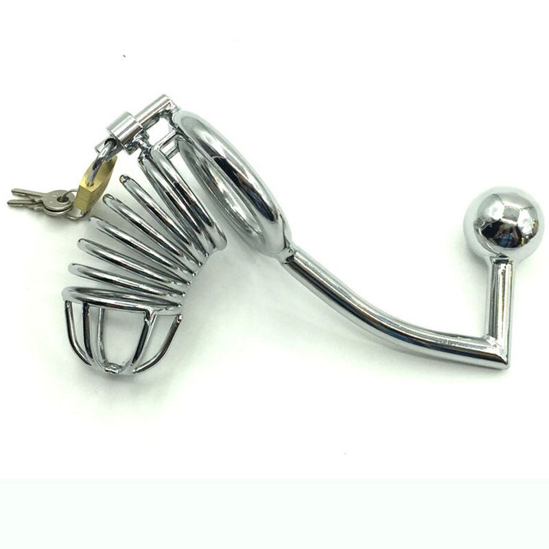 BDSM Metal Chastity Cage With Anal Hook