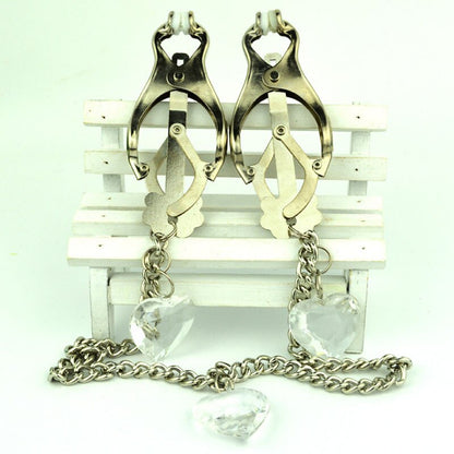 Heart Crystal Pendant Metal Nipple Clamps