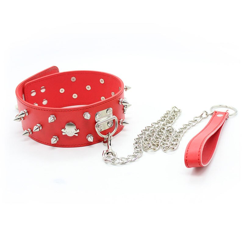 Spiked Slave Neck Collar With Chain Leash